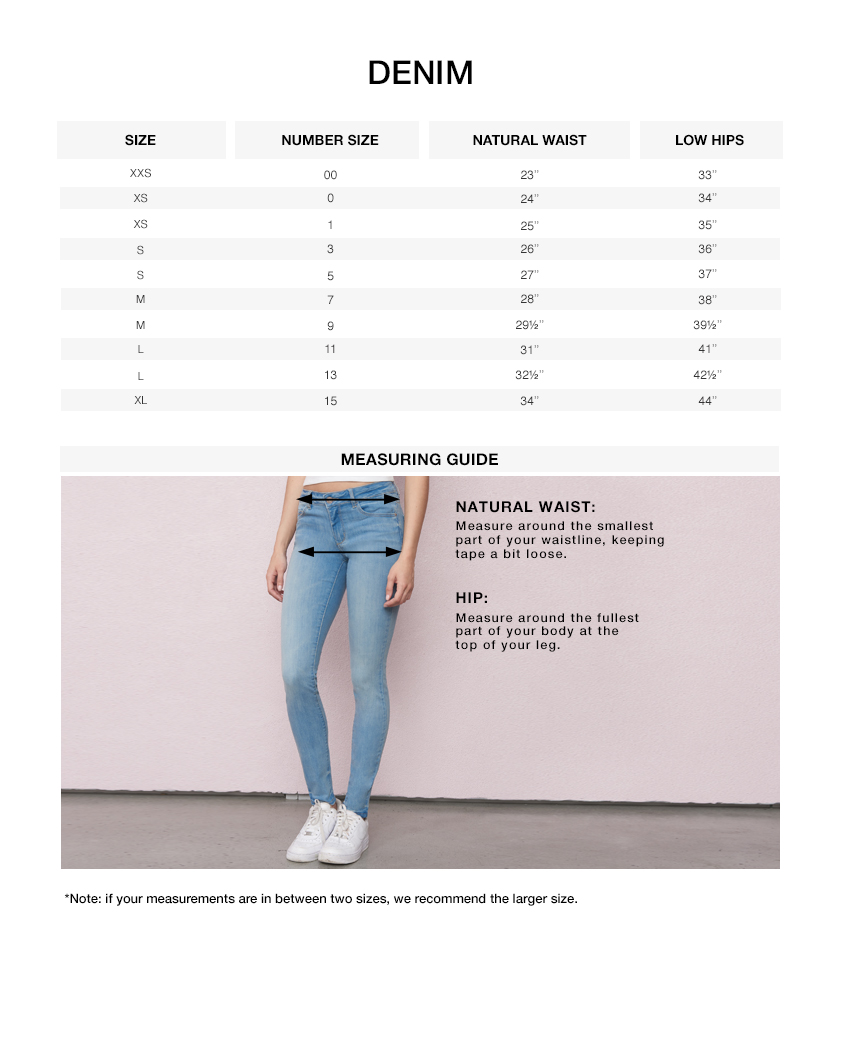 La Idol Jeans Plus Size Chart